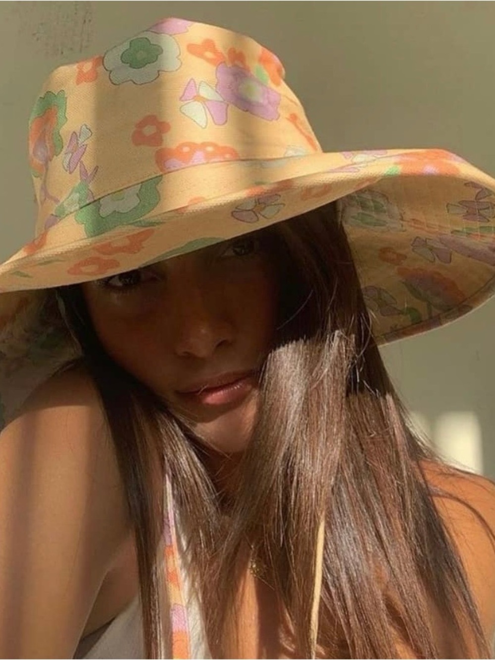 Lack Of Color Pastel Floral Sun Hat - Peach & Green - Picture 2 of 10